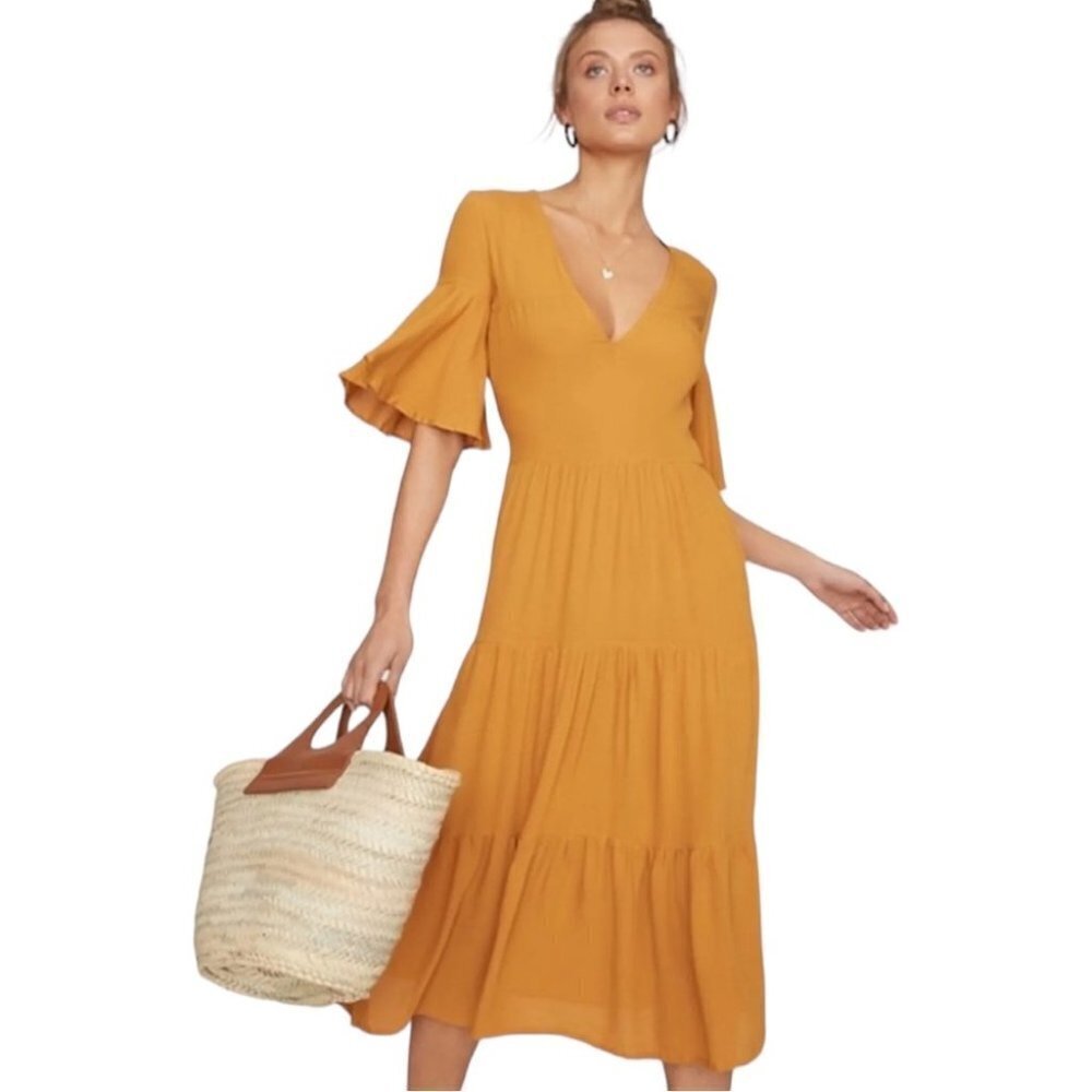 * Faithful The Brand Melia Butterscotch Tiered Midi Dress Size XS/US 2